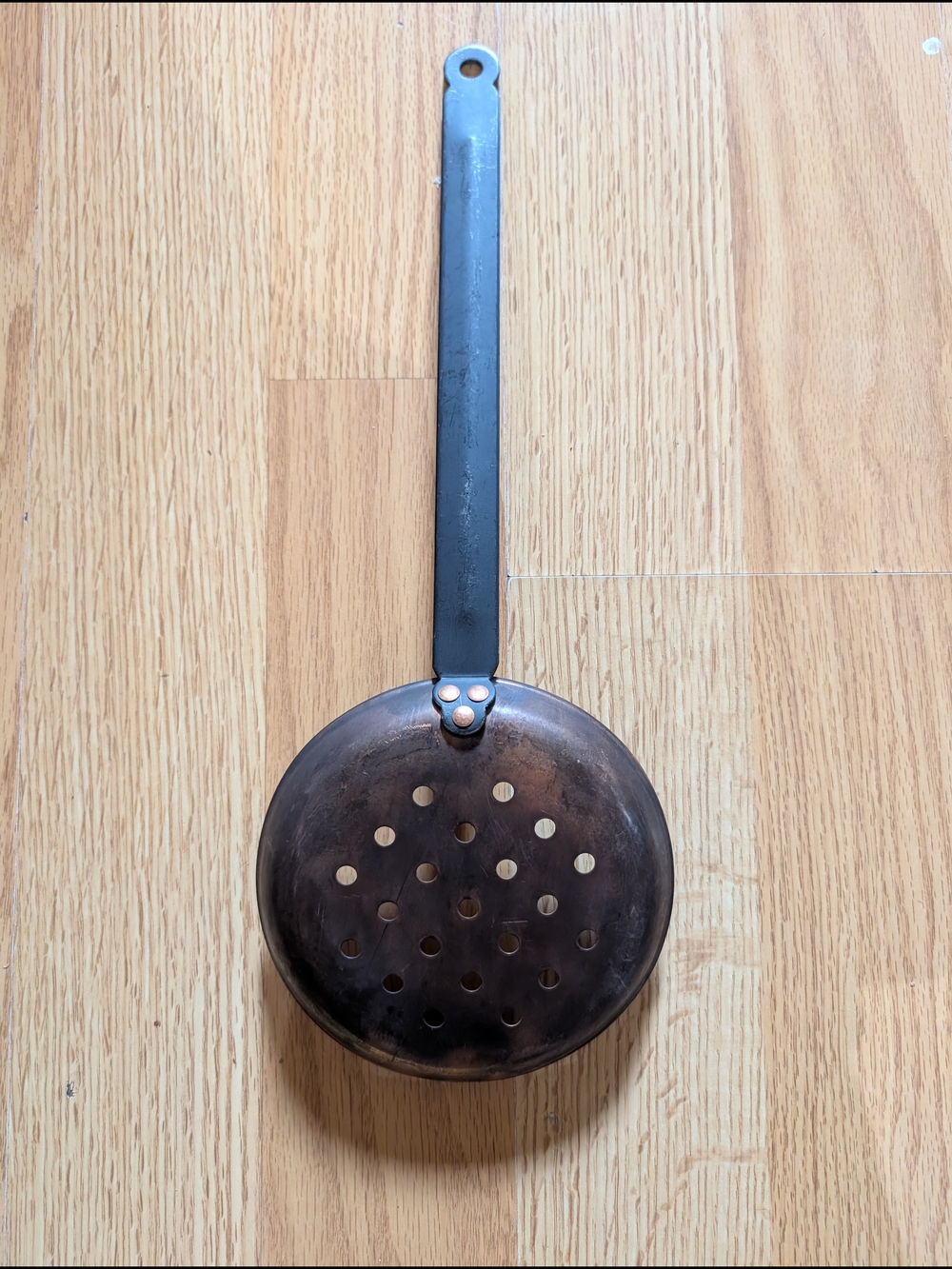 Vintage Medium Copper Skimmer Spoon - Copper/Brown